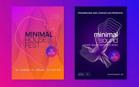 Electro event neon flyer. Trance dance music. Electronic sound. Stock Illustration