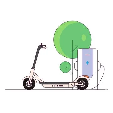 Electro scooter charging line style Stock Illustration