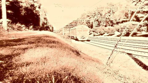 Electro Train On The Front View With Orange Effect Stock Footage 90080044