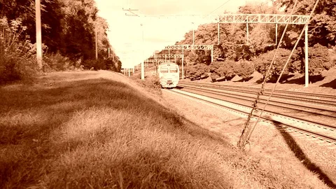 Electro Train At Sunny Day On The Front View In Retro Stock Footage 84771636