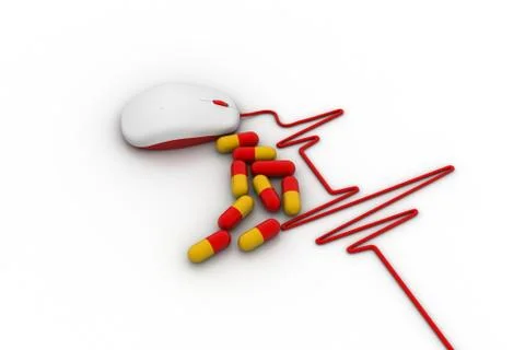 Electrocardiogram with a computer mouse and pills Stock Illustration