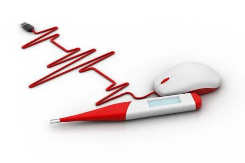 Electrocardiogram with a computer mouse and thermometer Stock Illustration