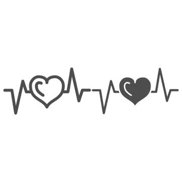 Electrocardiogram line and solid icon, Medical tests concept, Heart beat sign on Illustrazione stock