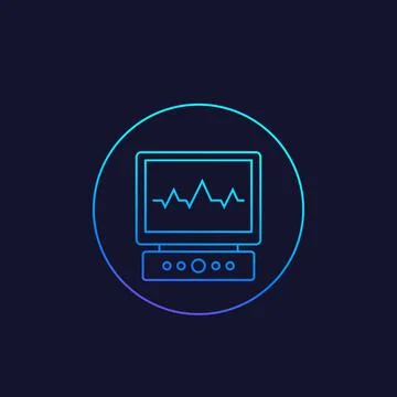 Electrocardiogram vector line icon Stock Illustration