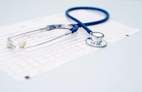 Electrocardiograph With Stethoscope Stock Photos