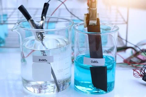 Electrochemical experiments using science equipment in the classroom Stock Photos