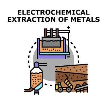 Electrochemical extraction process recovering metals from ore Stock Illustration