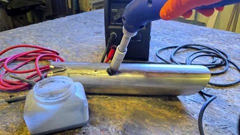 Electrochemical Weld Cleaning Process on Stainless Steel Surface UHD 4K Stock Footage 329694411
