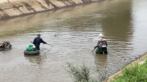 Electrofishing Activity in a Shallow River Stock Footage 308261288