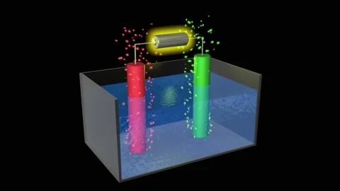 Electrolysis . Separating water into hydrogen and oxygen. 3d animation Stock Footage 133290189