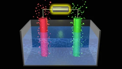 Electrolysis . Separating water into hydrogen and oxygen. 3d animation Stock Footage 133290194