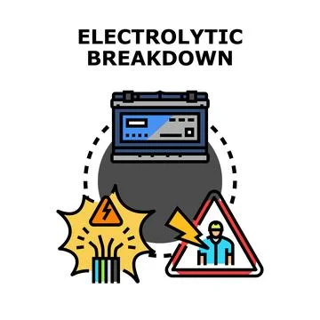 Electrolytic breakdown process causing battery failure hazard Stock-Illustration