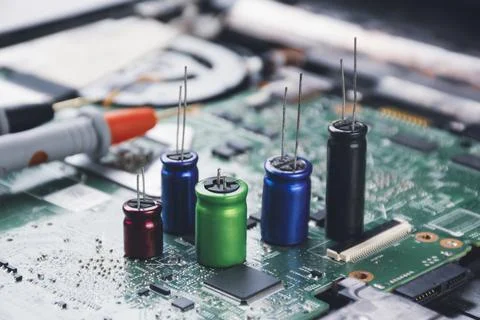 Electrolytic capacitor group Stock Photos