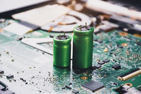 Electrolytic capacitor group Stock Photos