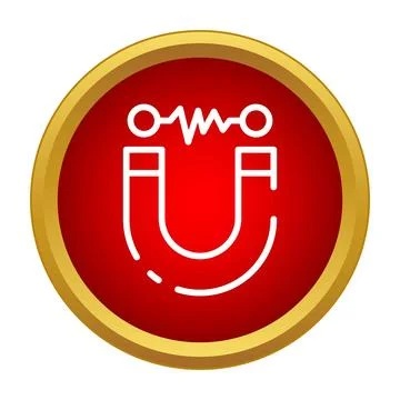 Electromagnet icon generating electromagnetic field on red button Stock Illustration