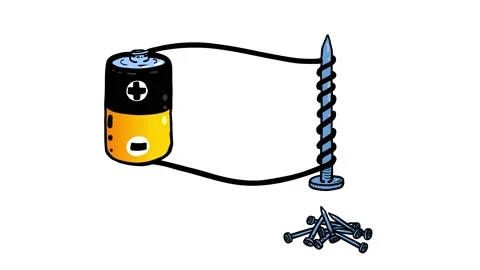 Electromagnet pulling nails. Physics. Stock Footage 157728239