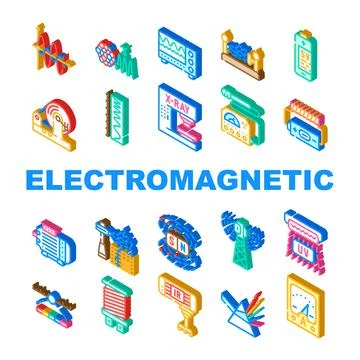 Electromagnetic Science Physics Icons Set Vector Stock Illustration