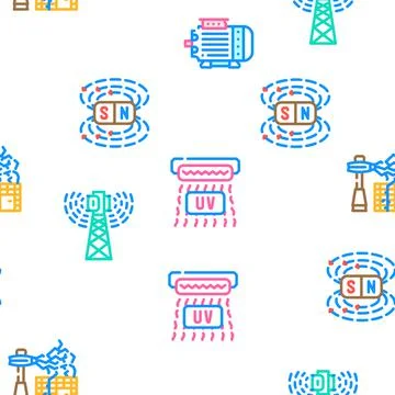 Electromagnetic Science Physics Icons Set Vector Stock Illustration