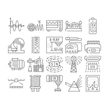 Electromagnetic Science Physics Icons Set Vector Stock Illustration