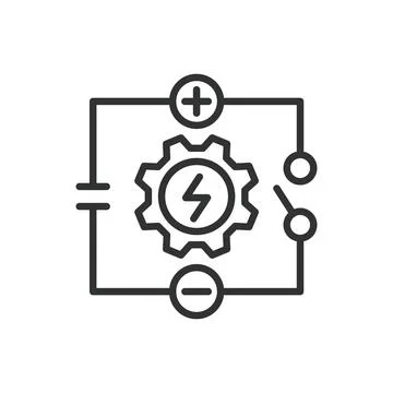 Electromechanics, icon in line design. Electromechanical systems, electrical Stock Illustration