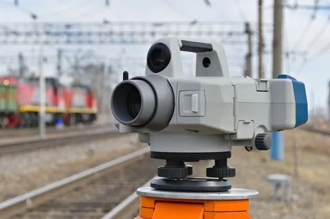 Electron level device working at railroad station Stock Photos