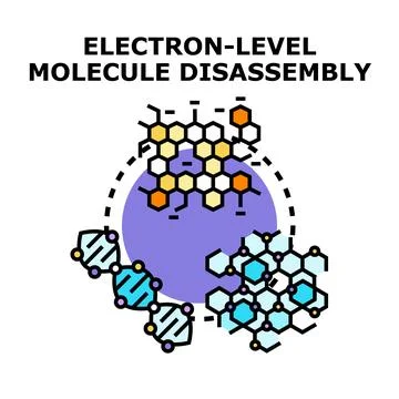 Electron level molecule disassembly process vector concept Stock Illustration