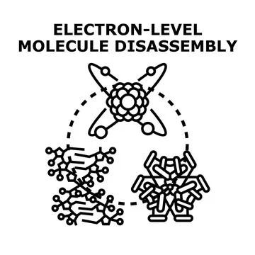 Electron level molecule disassembly process in scientific research Stock Illustration