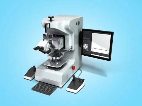 Electron microscope 3d render on blue gradient Stock Illustration