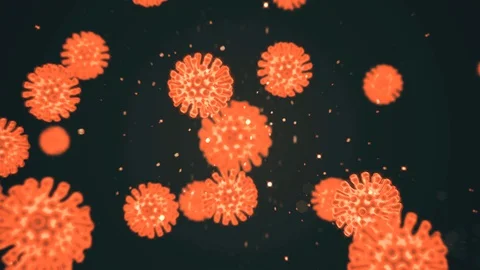 Electron microscope magnification of coronavirus covid19 cells. Orange colored Stock Footage 127727328