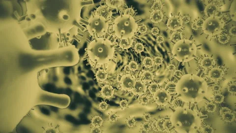 Electron microscope magnification of coronavirus covid19 cells. Dark yellow Stock Footage 135424183