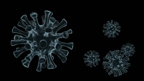 Electron Microscope Virus Animation Similar to COVID SARS or the Coronavirus Stock Footage 128571720