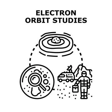 Electron orbit studies and asteroid exploration science concept Stock Illustration