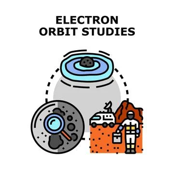 Electron orbit studies and asteroid exploration science concept Stock Illustration