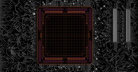 Electron scheme of the motherboard with a processor in the style of a holog.. 스톡 일러스트