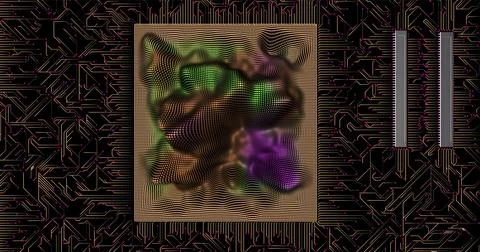 Electron scheme of the motherboard with a processor in the style of a holog.. 스톡 일러스트