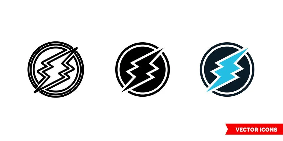 Electroneum cryptocurrency icon of 3 types color, black and white, outline Stock Illustration