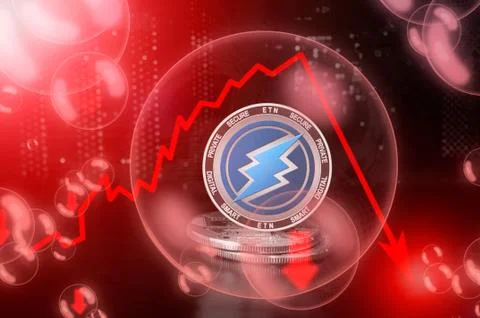 Electroneum ETN coin in a soap bubble. Down drop crash bubble Stock Illustration