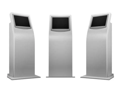 Electronic advertising stand display interactive kiosk with touchscreen vector Stock Illustration