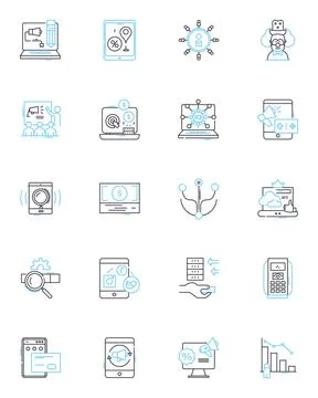 Electronic age linear icons set. Digitization, Automation, Robotics Stock Illustration