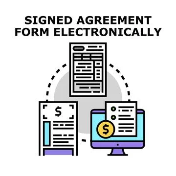 Electronic agreement form signing process illustration Stock Illustration