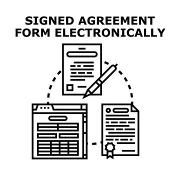 Electronic agreement form signing process illustration Illustrazione stock