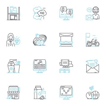 Electronic aides linear icons set. Siri, Alexa, Google, Cortana, Bixby Stock Illustration