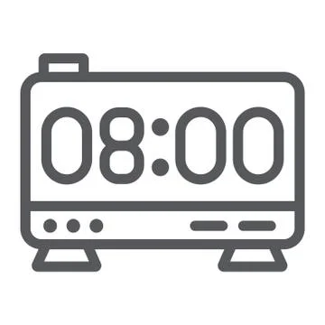 Electronic alarm clock line icon, digital and hour, clock display sign, vector Stock Illustration