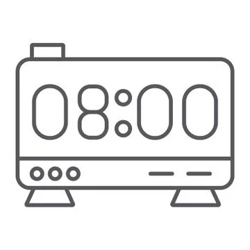 Electronic alarm clock thin line icon, digital and hour, clock display sign Stock Illustration