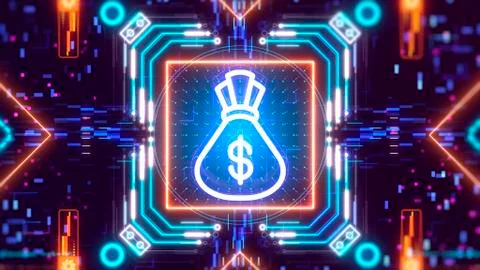 Electronic and digital currency mining symbol. Finance and business background Illustrazione stock
