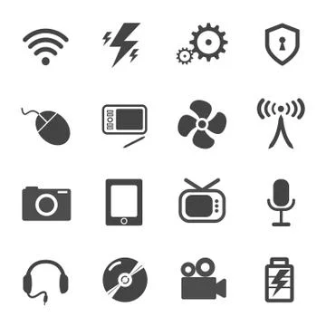 Electronic and electric icon vector set Stock Illustration