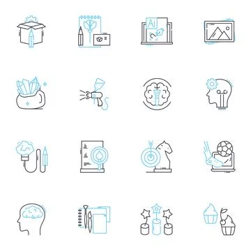 Electronic art linear icons set. Digital, Multimedia, Interactive, Code 스톡 일러스트