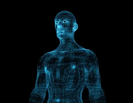 Electronic artificial intelligence, human body technology network data Illustrazione stock