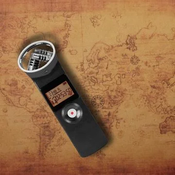 Electronic audio device - Top view Portable digital Recorder map background Stock Photos