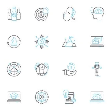 Electronic banking linear icons set. Transaction, Mobile, Online, Security Stock Illustration
